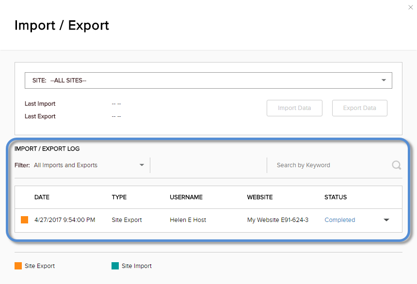 Import / Export Log